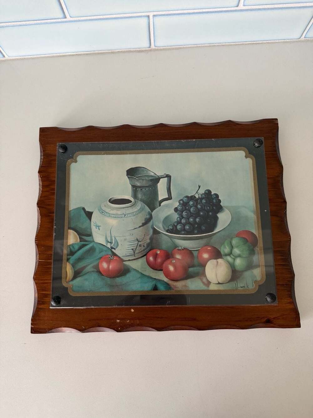 Vintage Henk Bos Still Life Fruit and Pottery Jug 3D Look Wall Art in Wood Frame